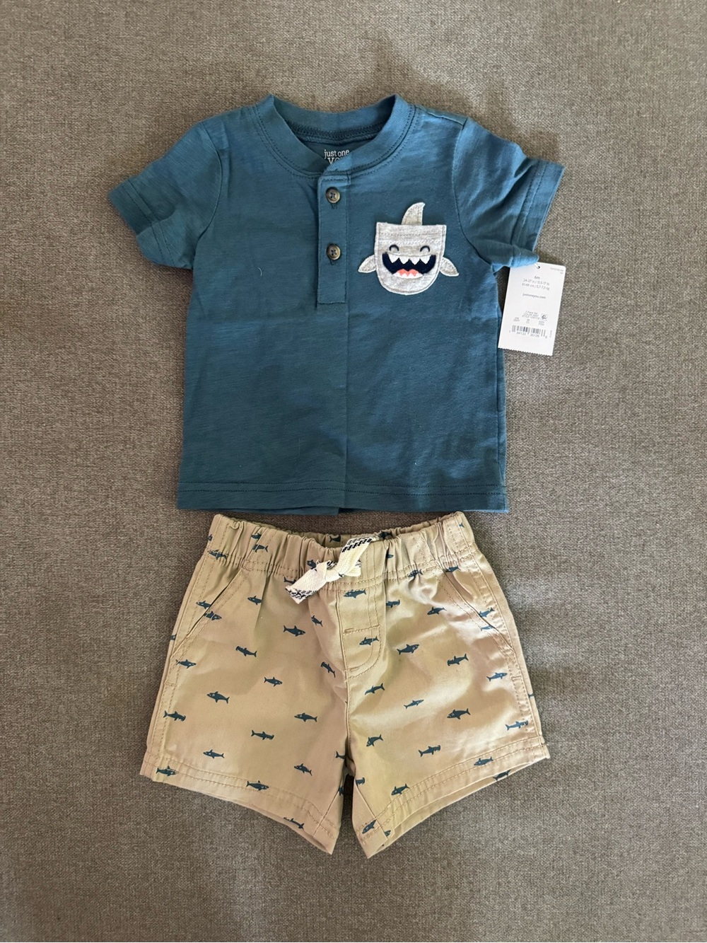 Carter’s Just One You NWT Shark Blue Shirt and Khaki Shorts 6 Months